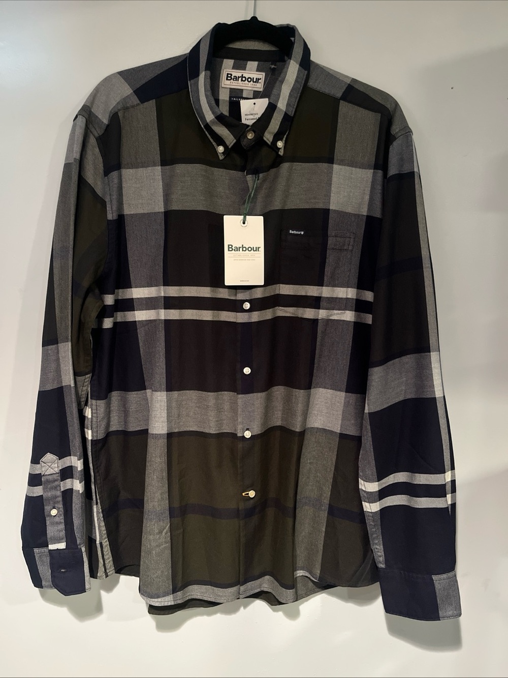 Barbour Olive & Black Large Plaid Button-Down Shirt